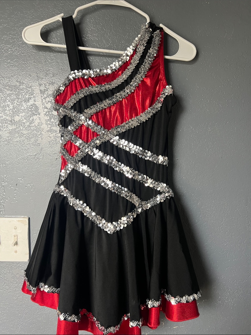 Girls Black and Red Sequin Dance/drill team/twirler Dress - Sparkle Trim
